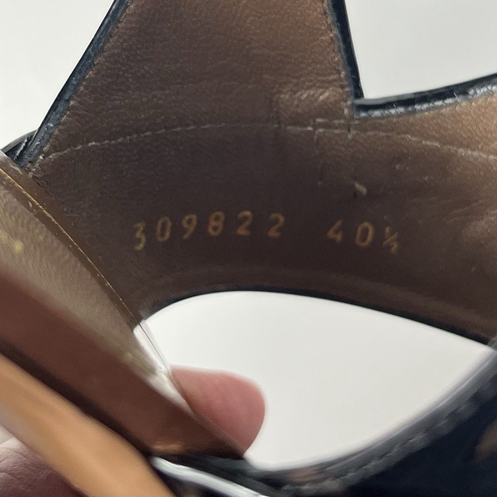 Gucci Patent Leather Horsebit Heel Sandals Black Size 40.5 US 10.5 Luxury Chic - Picture 10 of 13